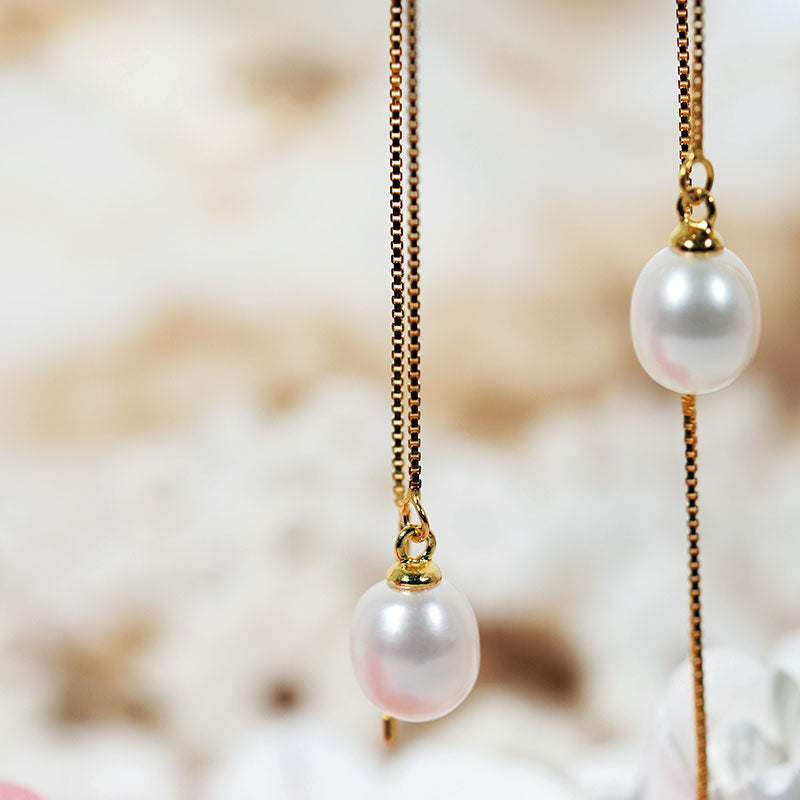Museline Oval Pearl Threader Earrings