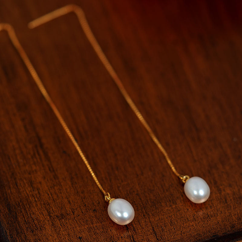 Museline Oval Pearl Threader Earrings