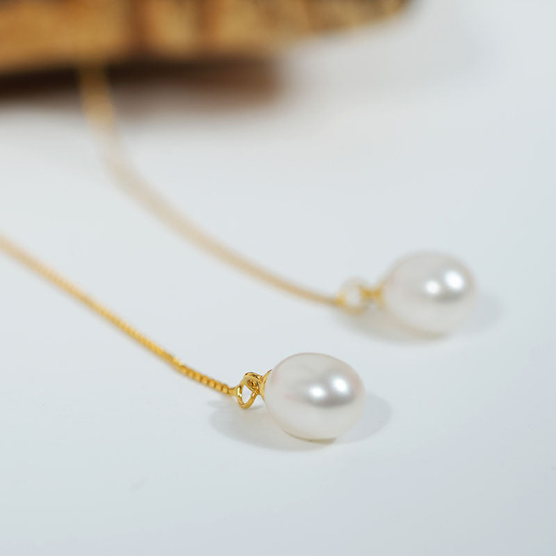 Museline Oval Pearl Threader Earrings
