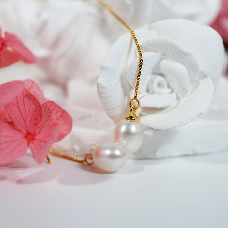 Museline Oval Pearl Threader Earrings