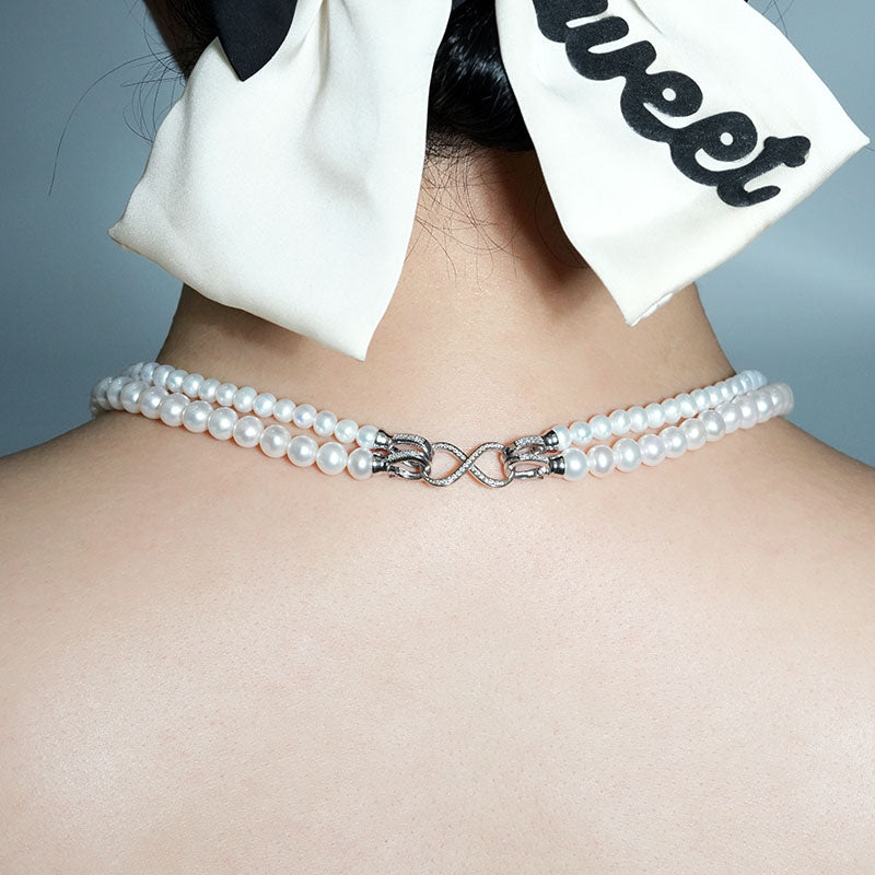 Nocturne Figure-8 Clasp Stackable Double-Layer Pearl Necklace