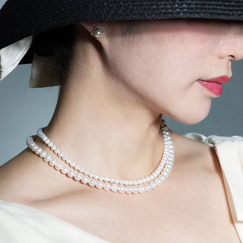 Nocturne Figure-8 Clasp Stackable Double-Layer Pearl Necklace