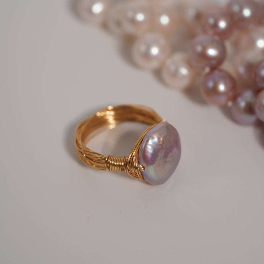 Lavender Baroque Wire-Wrapped Pearl Ring