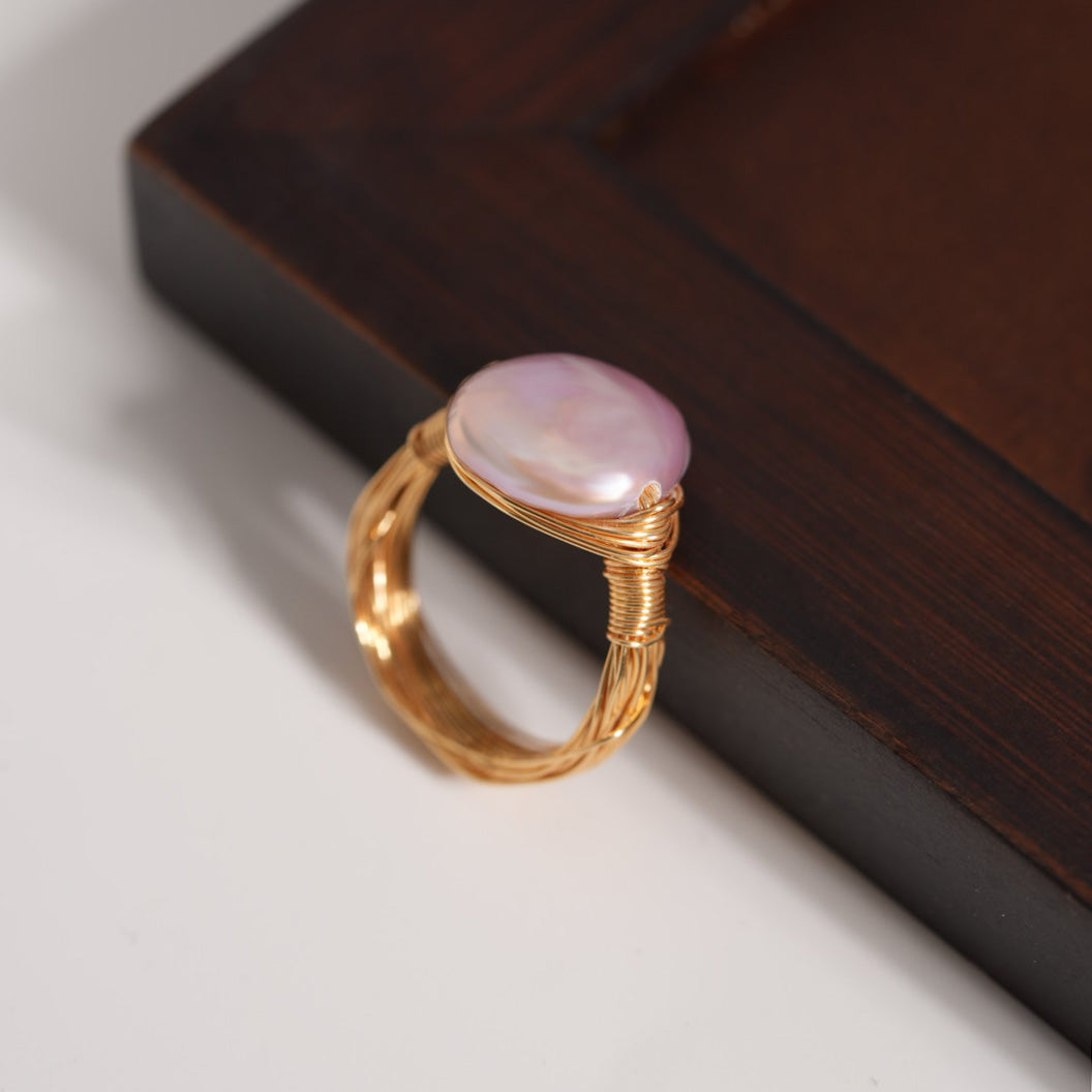 Lavender Baroque Wire-Wrapped Pearl Ring