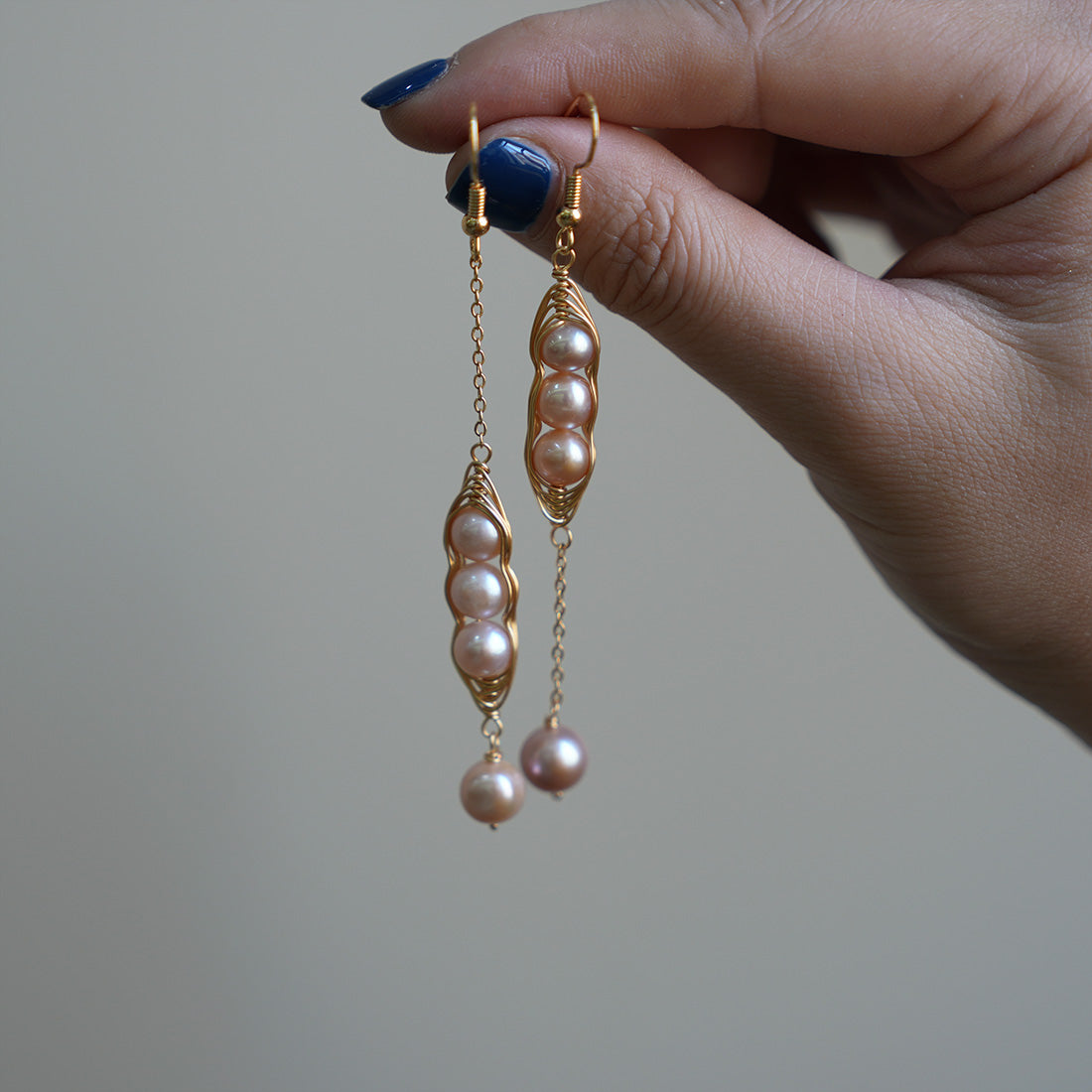 Rosy Pod Asymmetrical Pearl Earrings