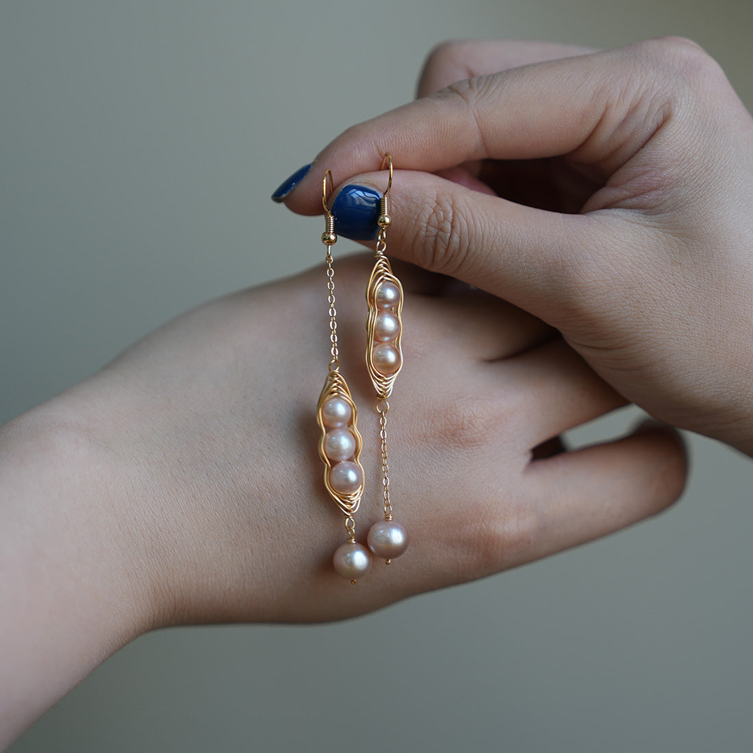 Rosy Pod Asymmetrical Pearl Earrings