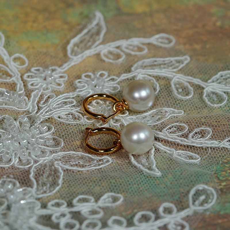 Seraphine Classic Round Pearl Huggie Earrings