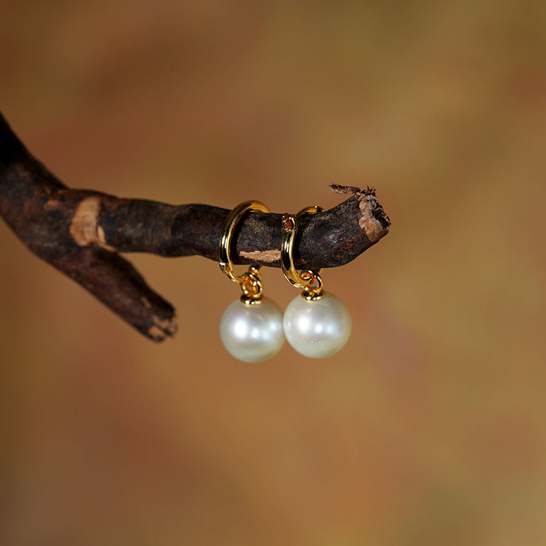 Seraphine Classic Round Pearl Huggie Earrings