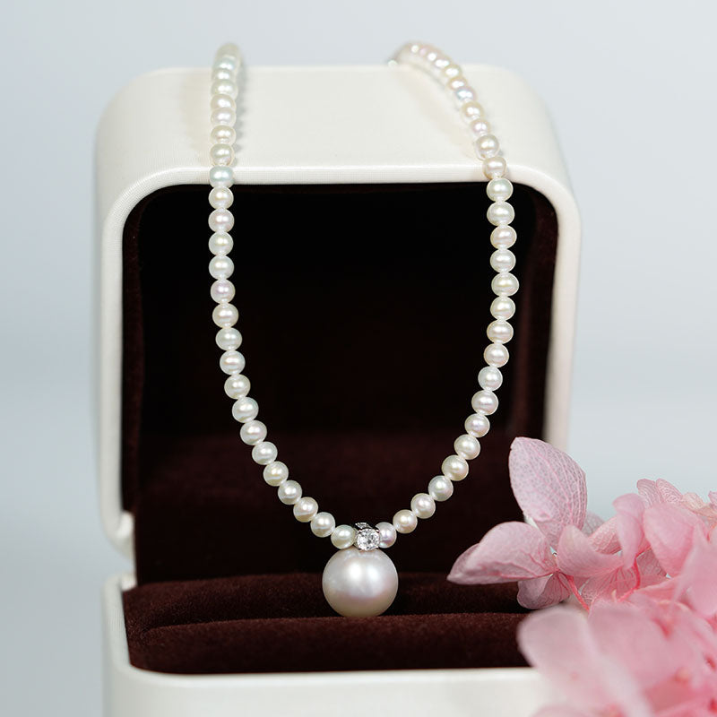 Starlit Dewdrop Round Pearl Strand Necklace
