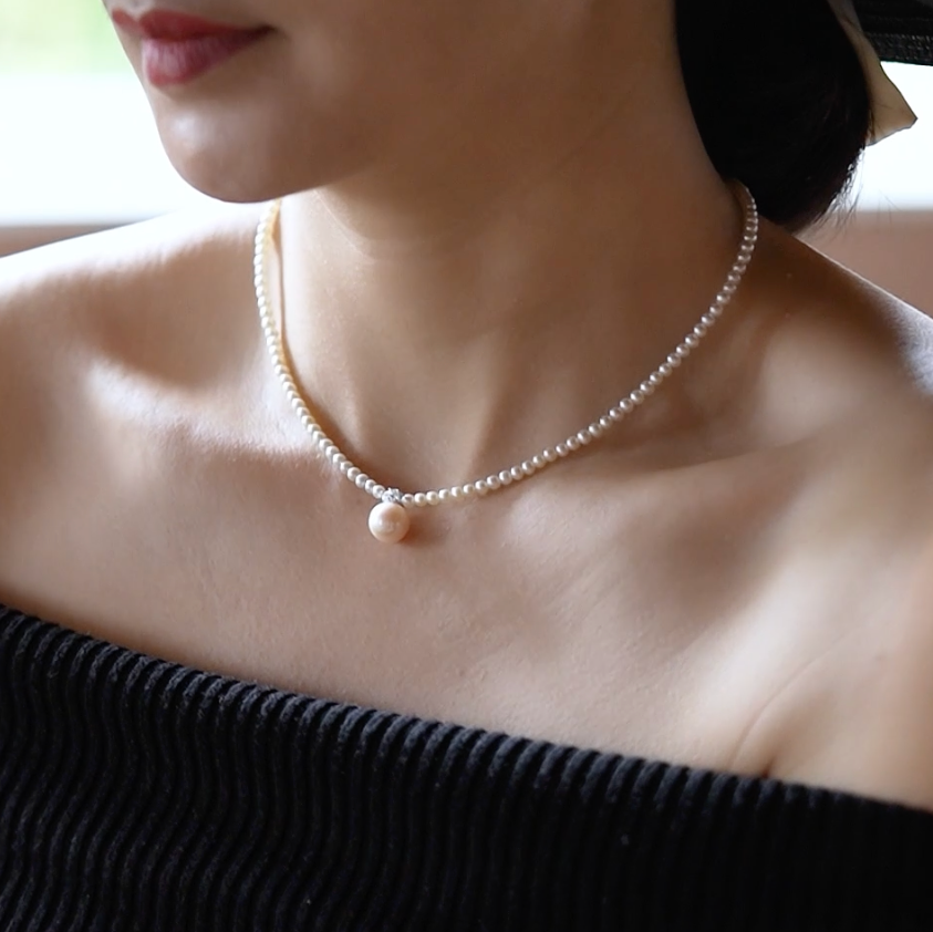 Starlit Dewdrop Round Pearl Strand Necklace