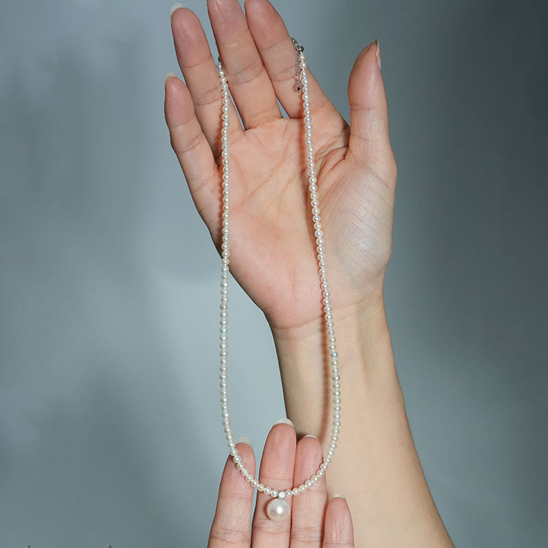Starlit Dewdrop Round Pearl Strand Necklace