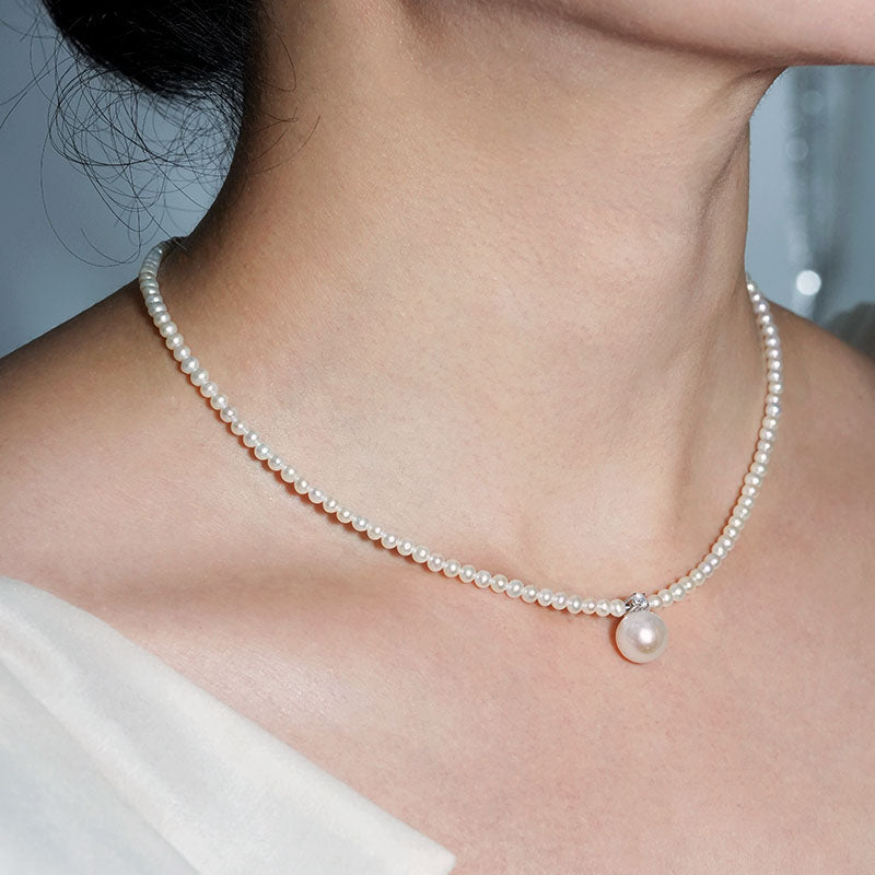 Starlit Dewdrop Round Pearl Strand Necklace