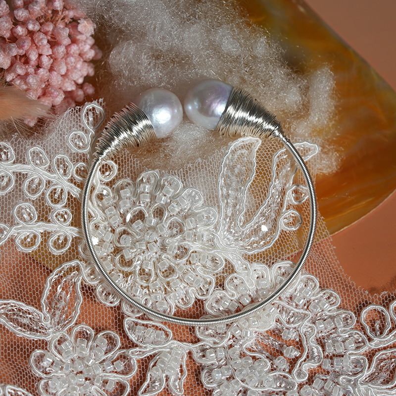 Twin Blooms Wire-Wrapped Pearl Bracelet