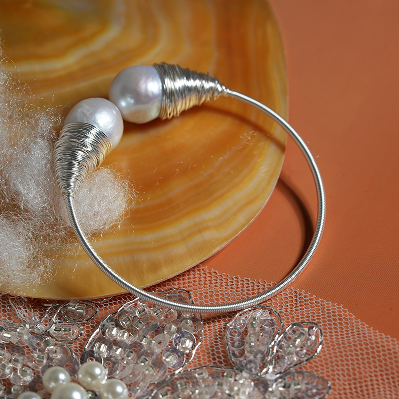 Twin Blooms Wire-Wrapped Pearl Bracelet