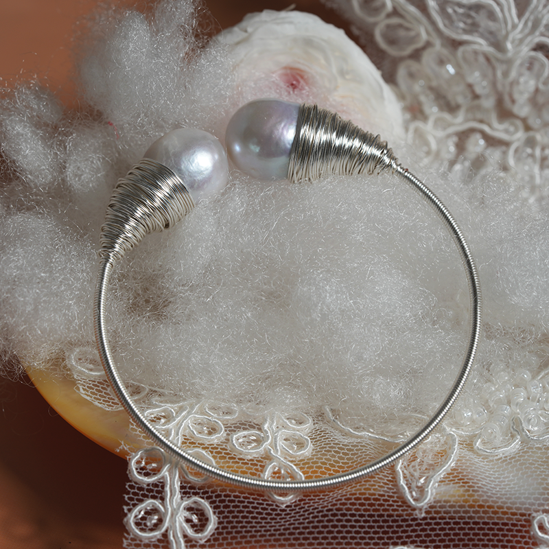 Twin Blooms Wire-Wrapped Pearl Bracelet