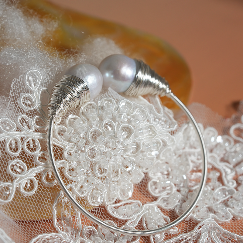 Twin Blooms Wire-Wrapped Pearl Bracelet