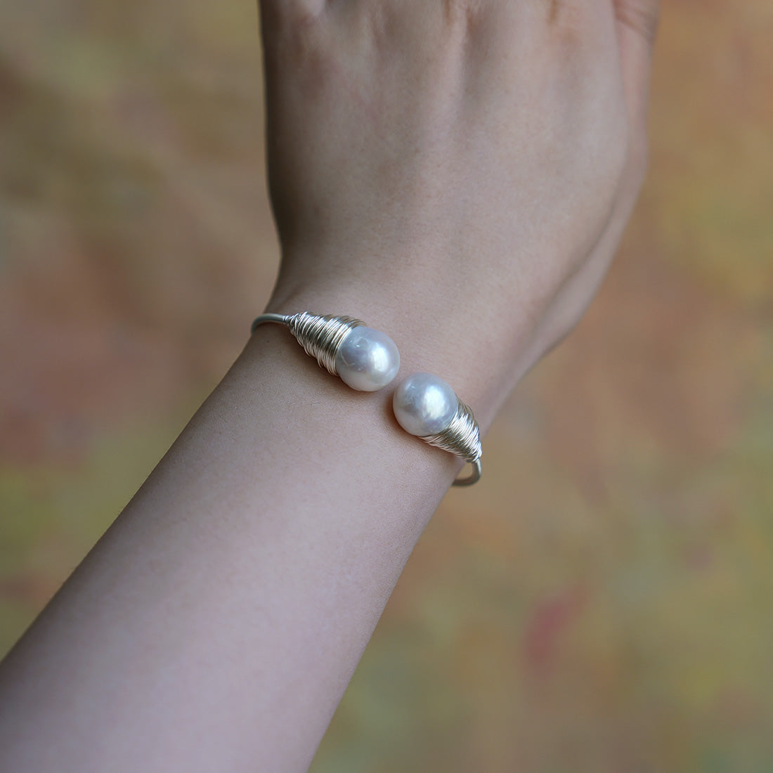 Twin Blooms Wire-Wrapped Pearl Bracelet