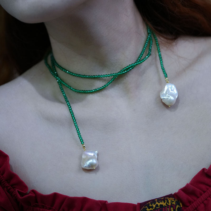 Viridian Grace Barockperlen-Kristall-Lasso-Halskette