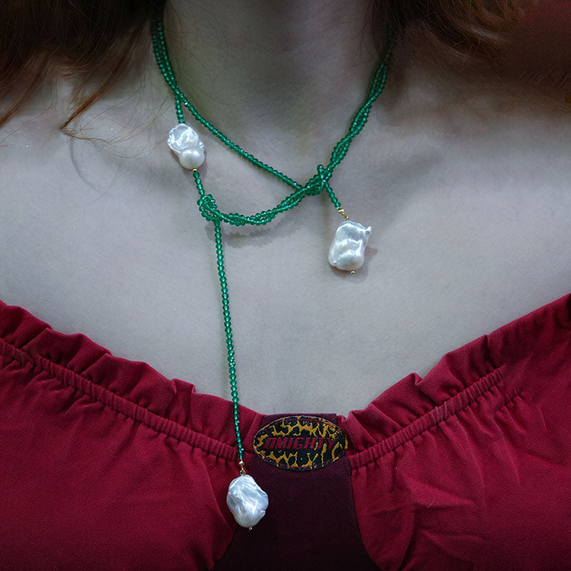 Viridian Grace Barockperlen-Kristall-Lasso-Halskette