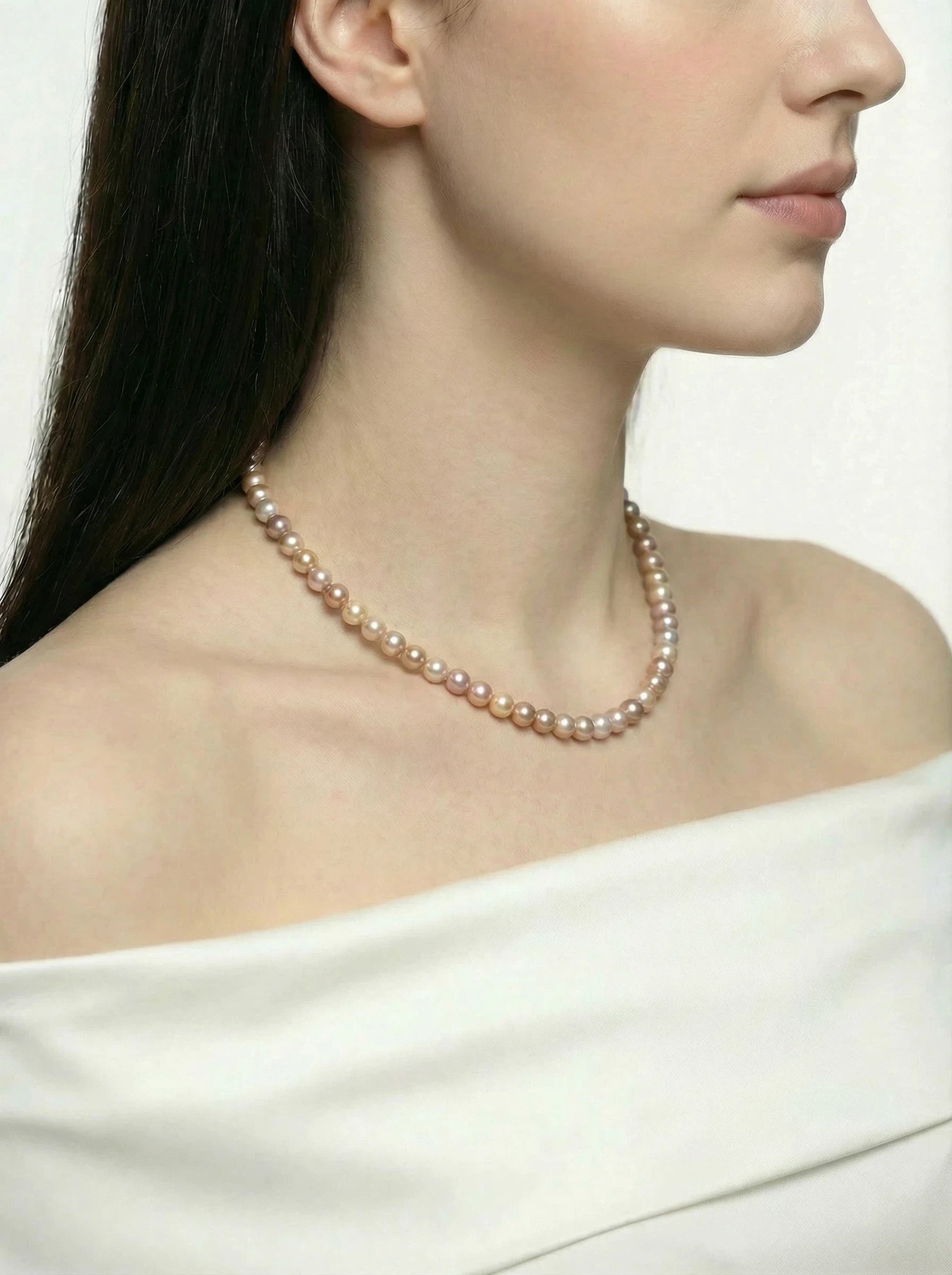 7–10.5mm Pavé Circle Clasp Lavender & Peach Freshwater Pearl Necklace – AAA Quality