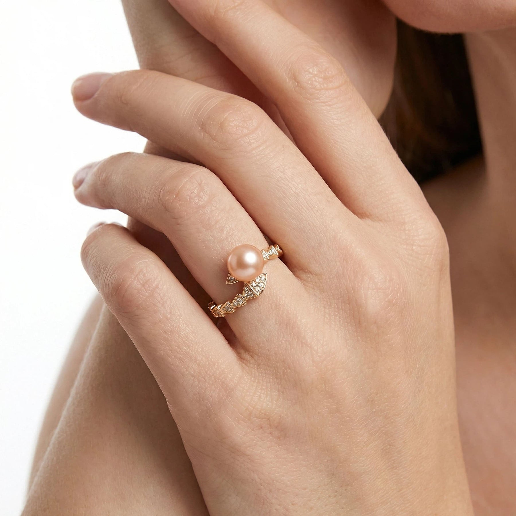 7.5-8mm Warm Gold Freshwater Pearl Ring-AAA Quality