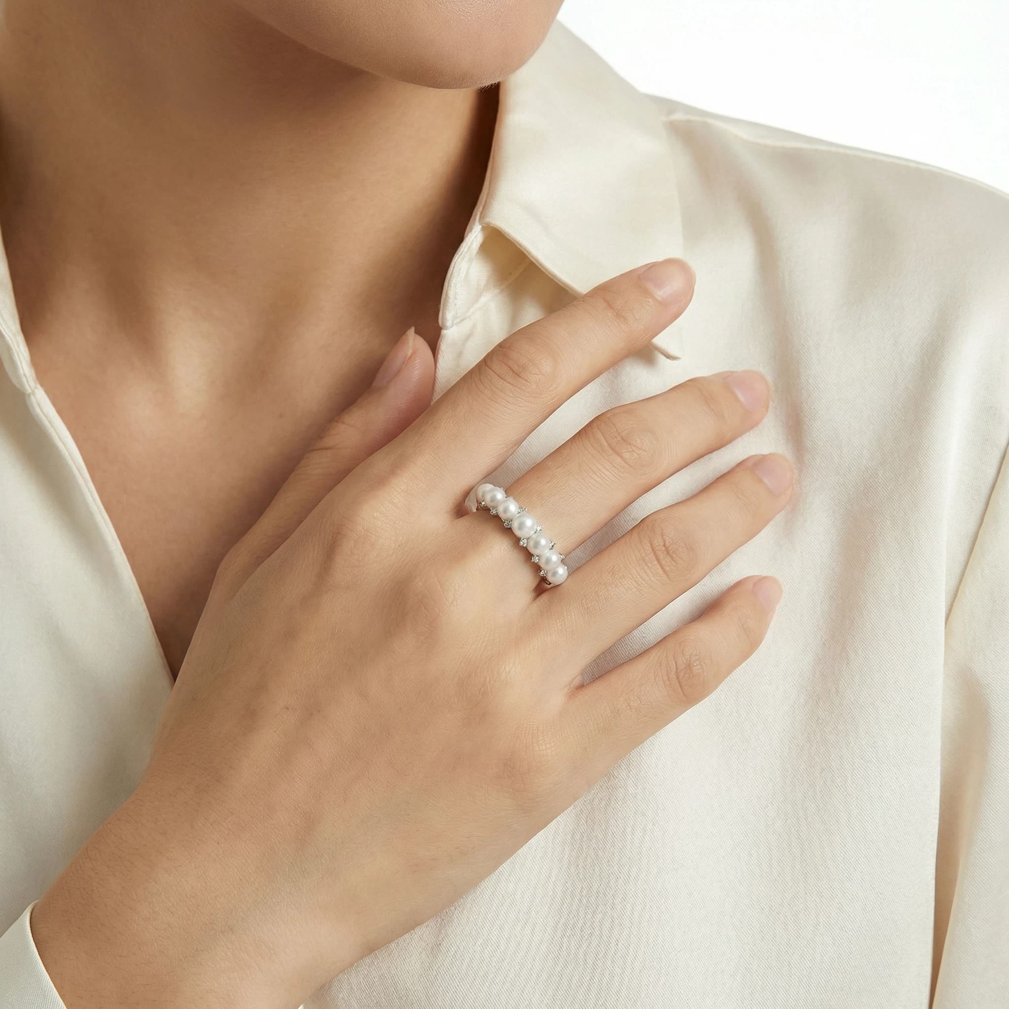 3.5-4mm White Freshwater Pearl Ring-AAA Quality