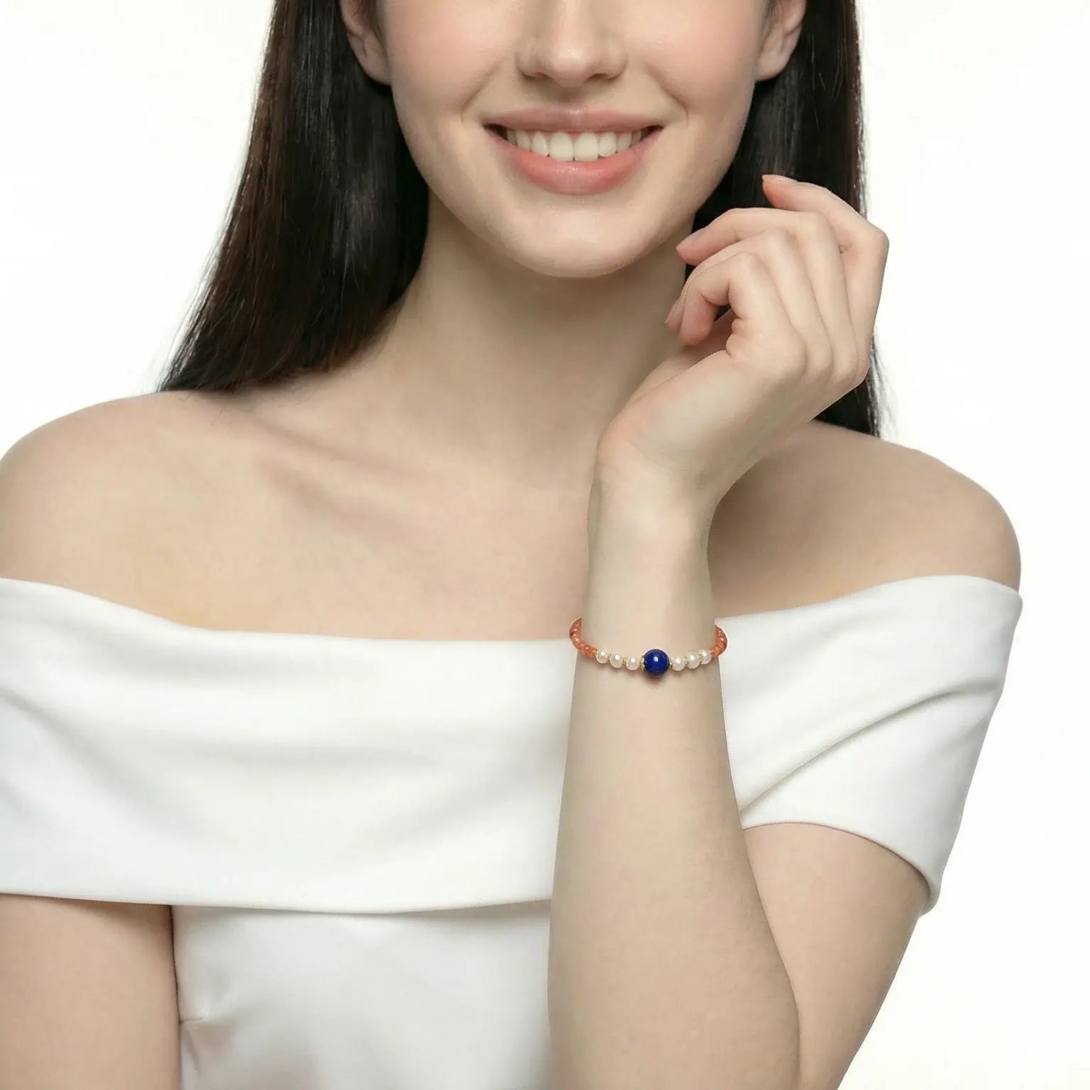 Lapis Lazuli, Red Agate&Freshwater Pearl Bracelet