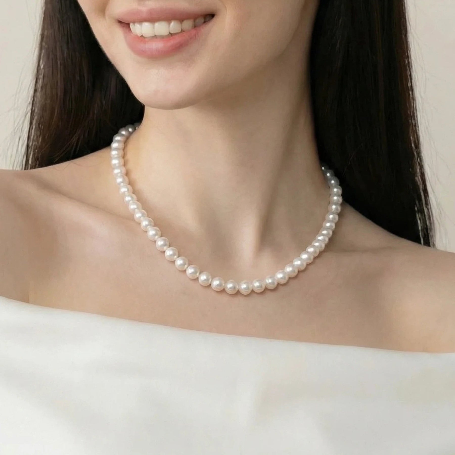 7-10.5mm White Freshwater Pearl Necklace-AAA Quality