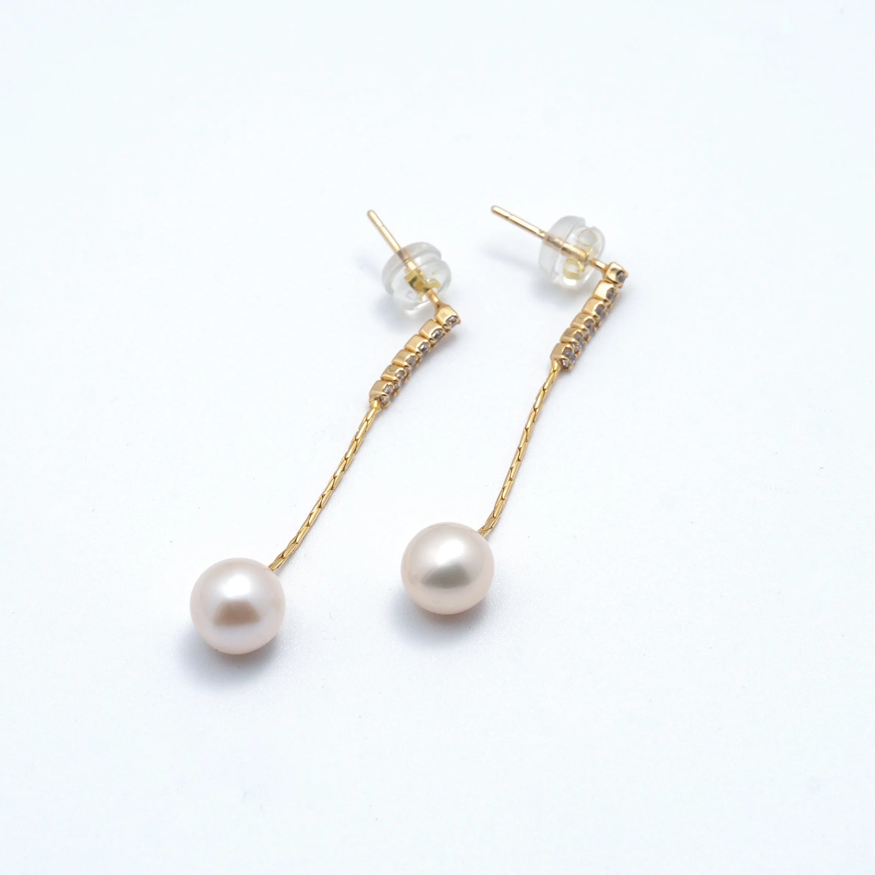 Pave-Bar Freshwater Pearl Stud Drop Earrings