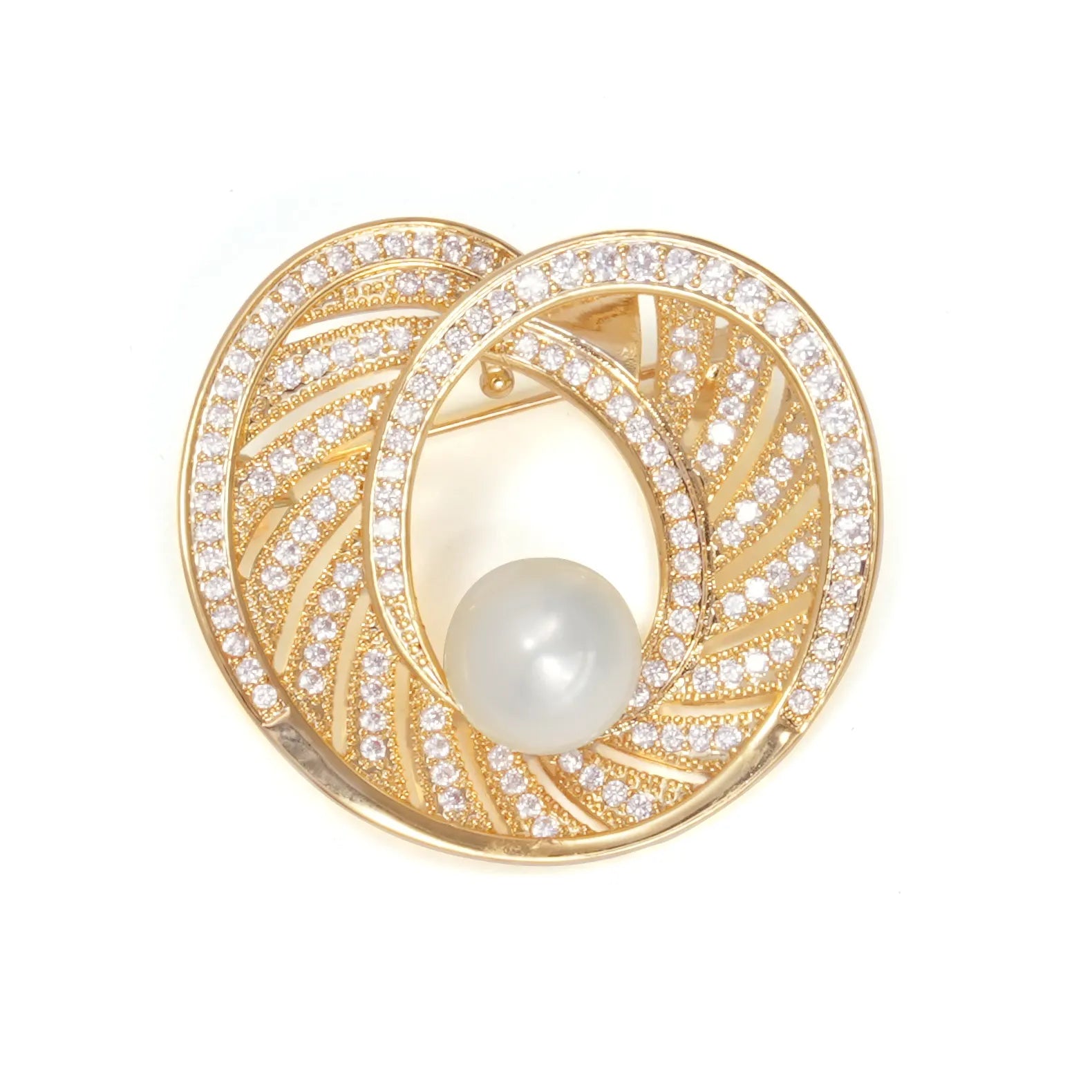 Intertwined Circle Spiral Pearl Brooch