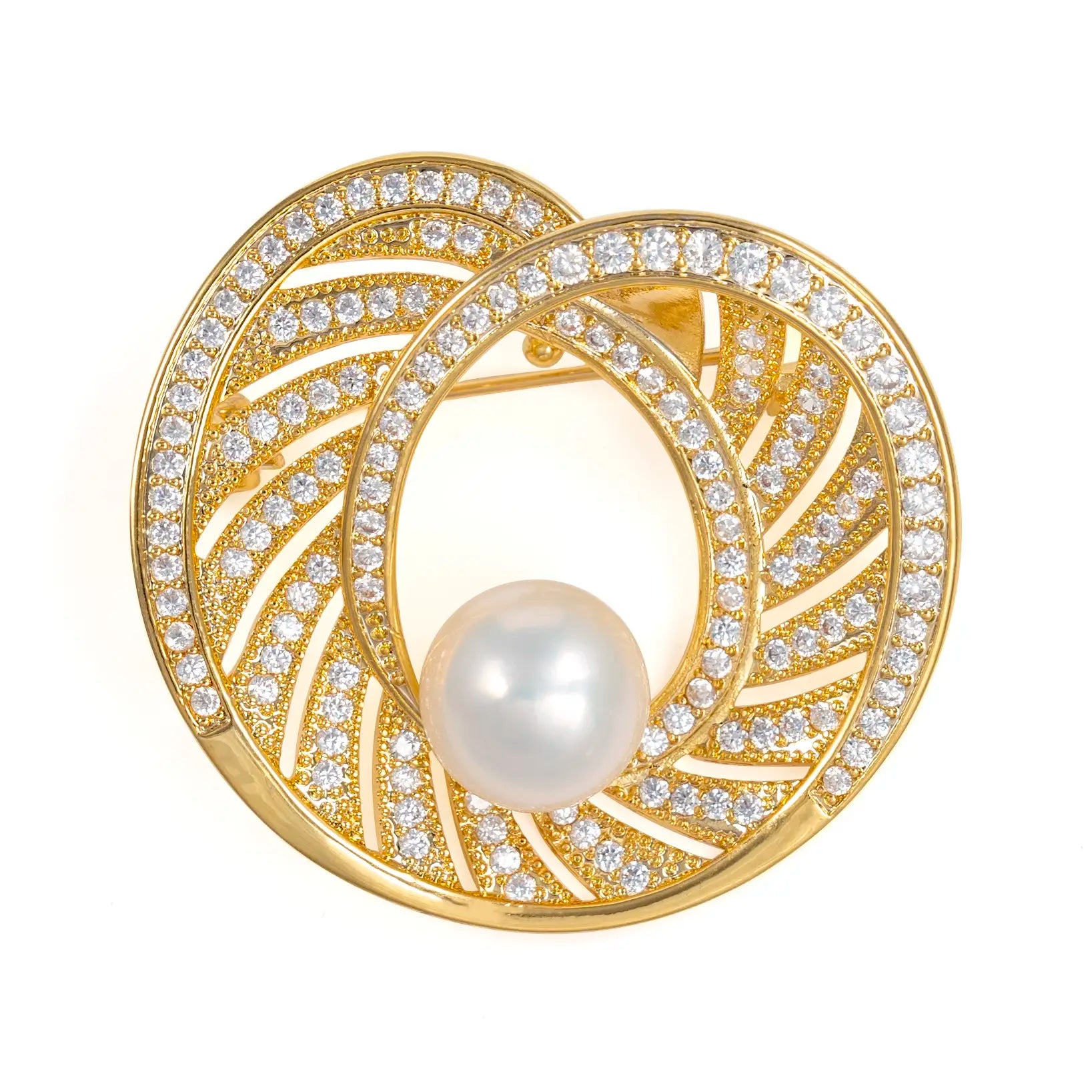 Intertwined Circle Spiral Pearl Brooch
