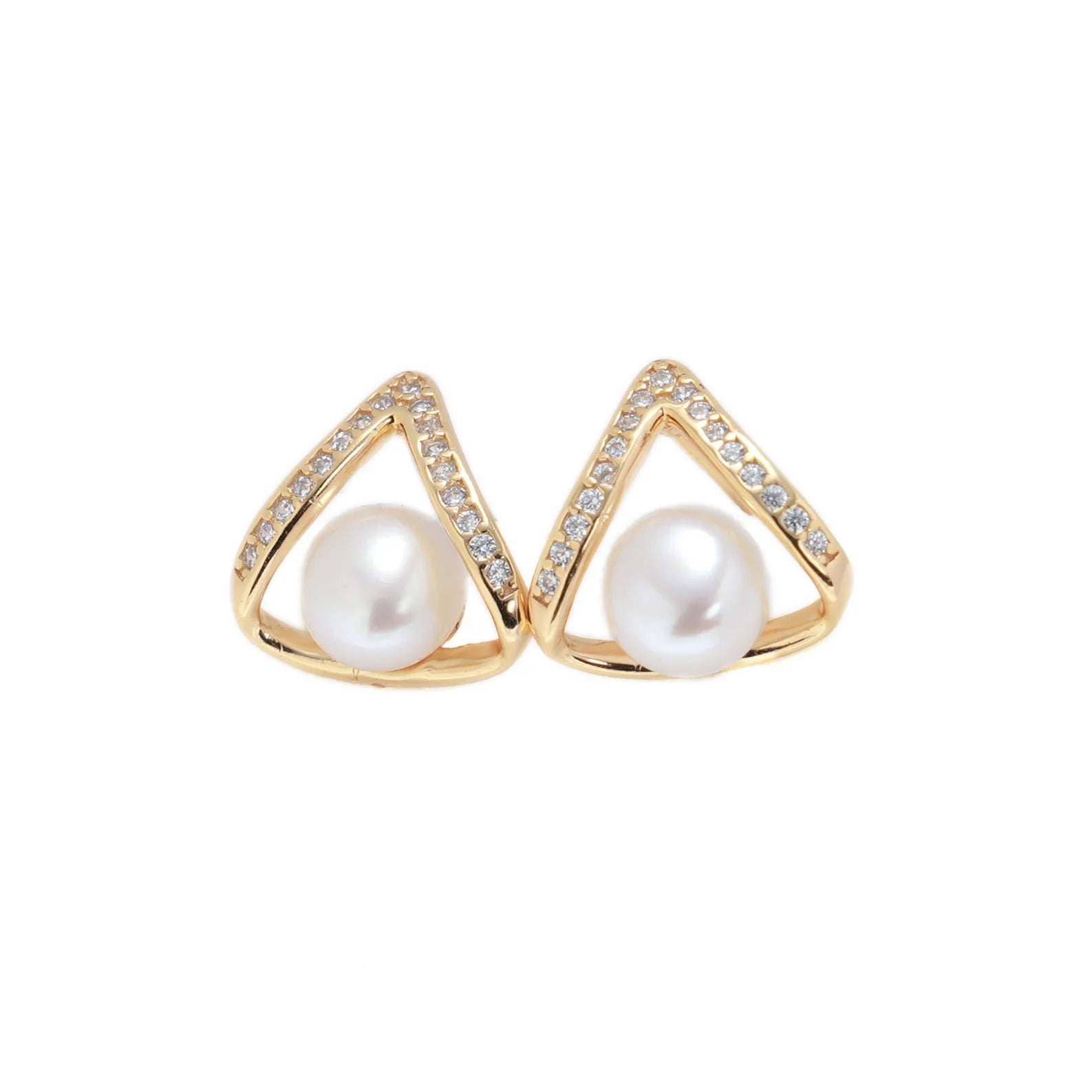 Triangle Freshwater Pearl Stud Earrings 5.5–6.5mm