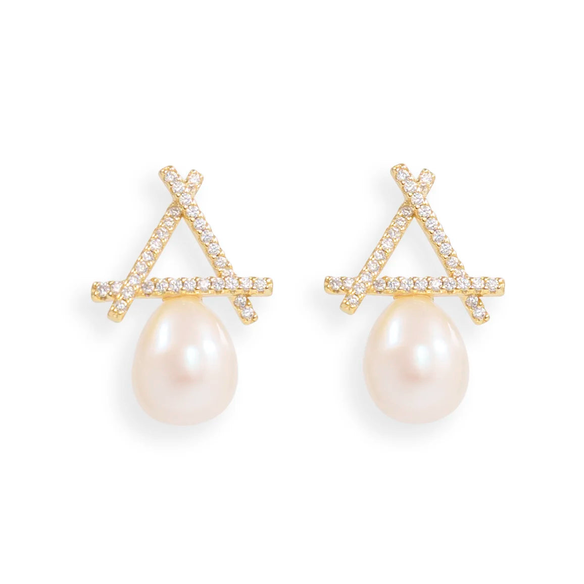 A-Frame White Freshwater Pearl Stud Earrings (8.5–9.5mm)