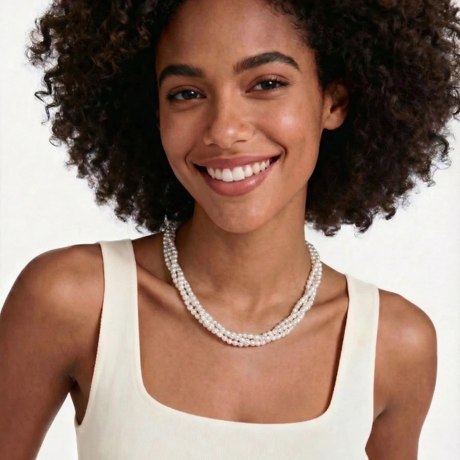 3.5–4mm Oval White Freshwater Pearl 4-Strand Necklace