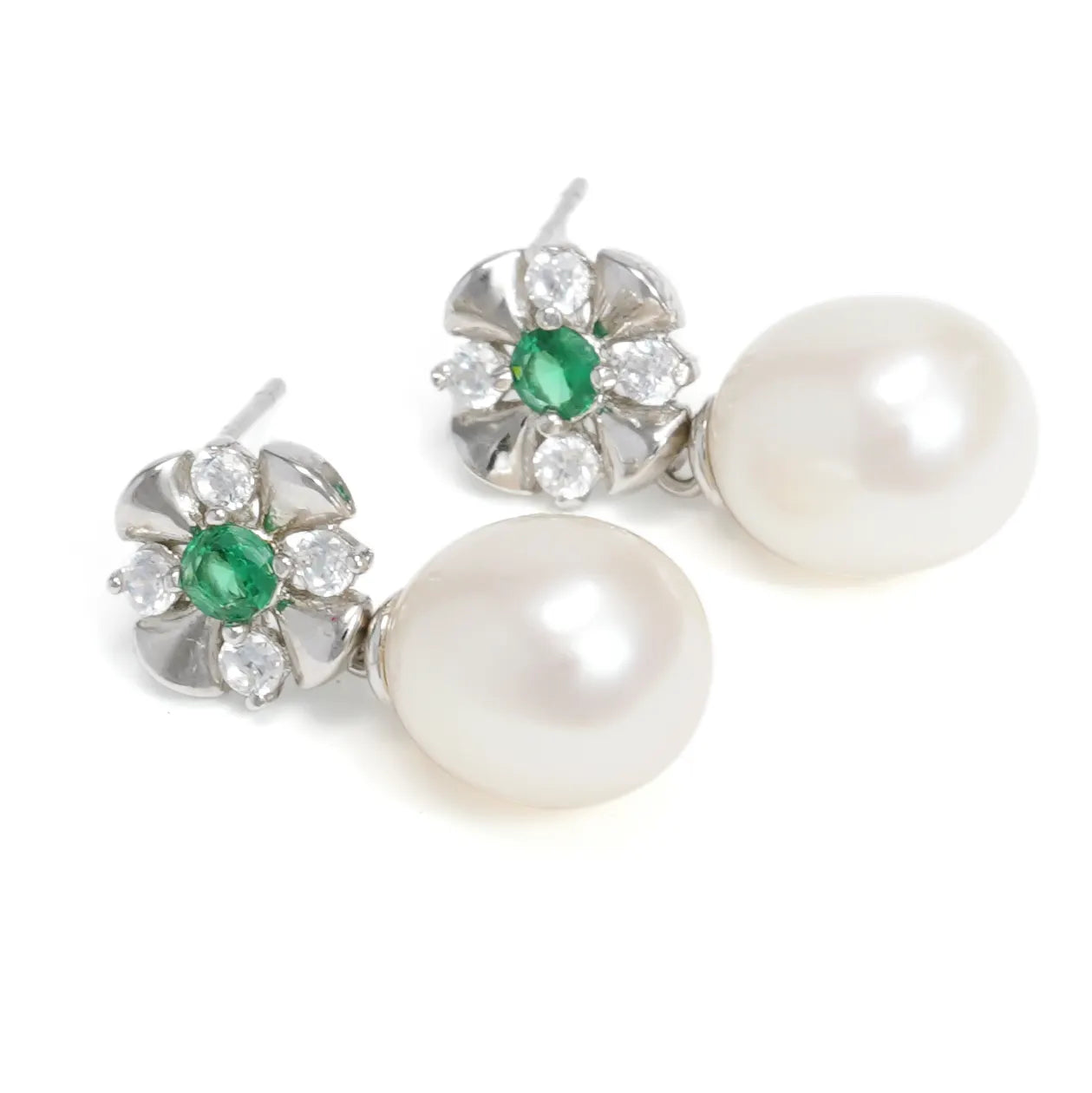 Floral Pinwheel Freshwater Pearl Drop Stud Earrings