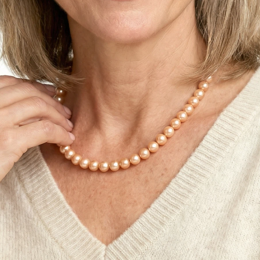 7-10.5mm Toggle Clasp Champagne Freshwater Pearl Necklace-AAA Quality