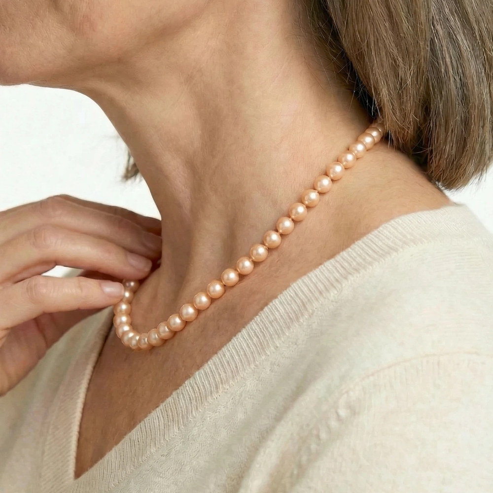 7-10.5mm Toggle Clasp Champagne Freshwater Pearl Necklace-AAA Quality