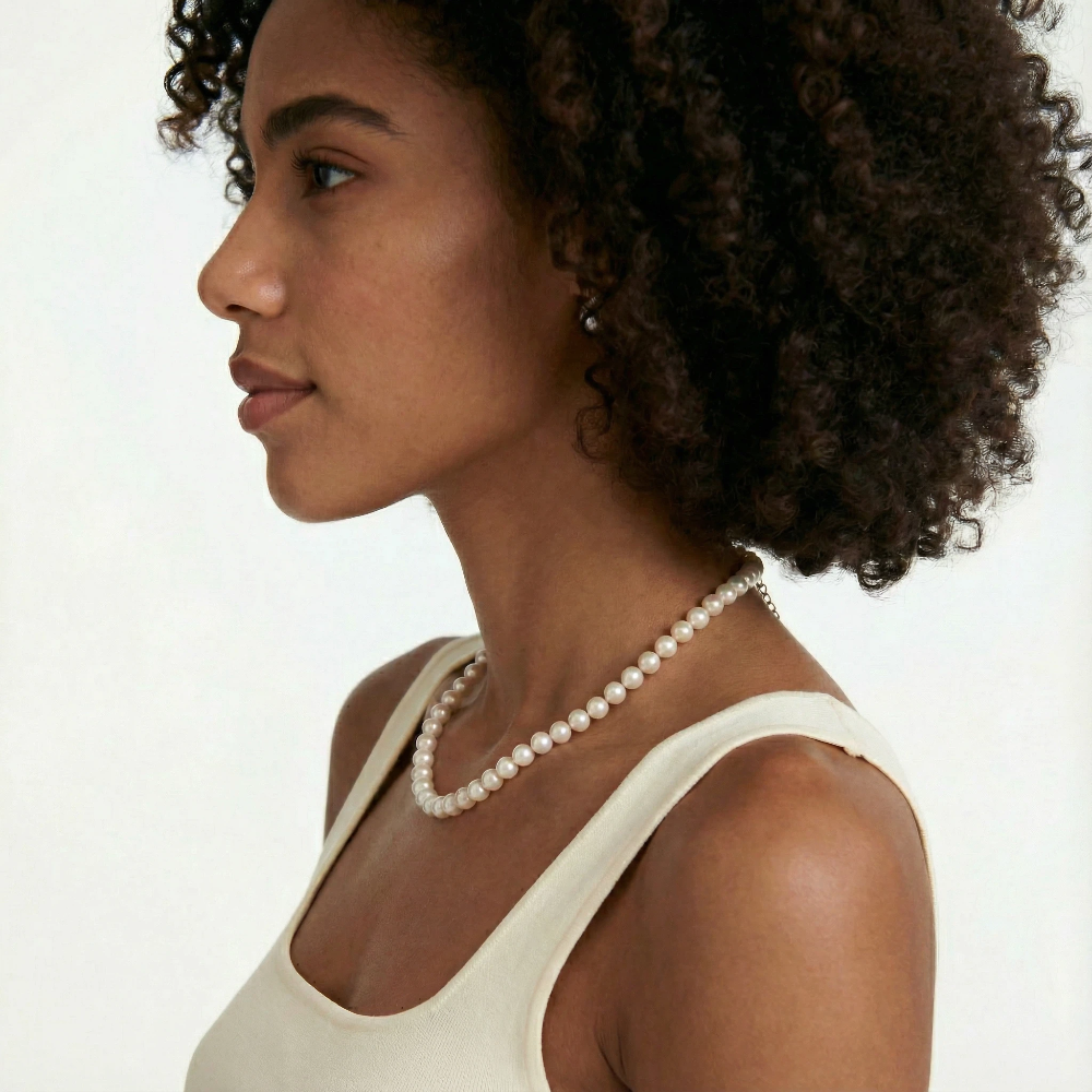 7-10.5mm Link Clasp White Freshwater Pearl Necklace – AAA Quality