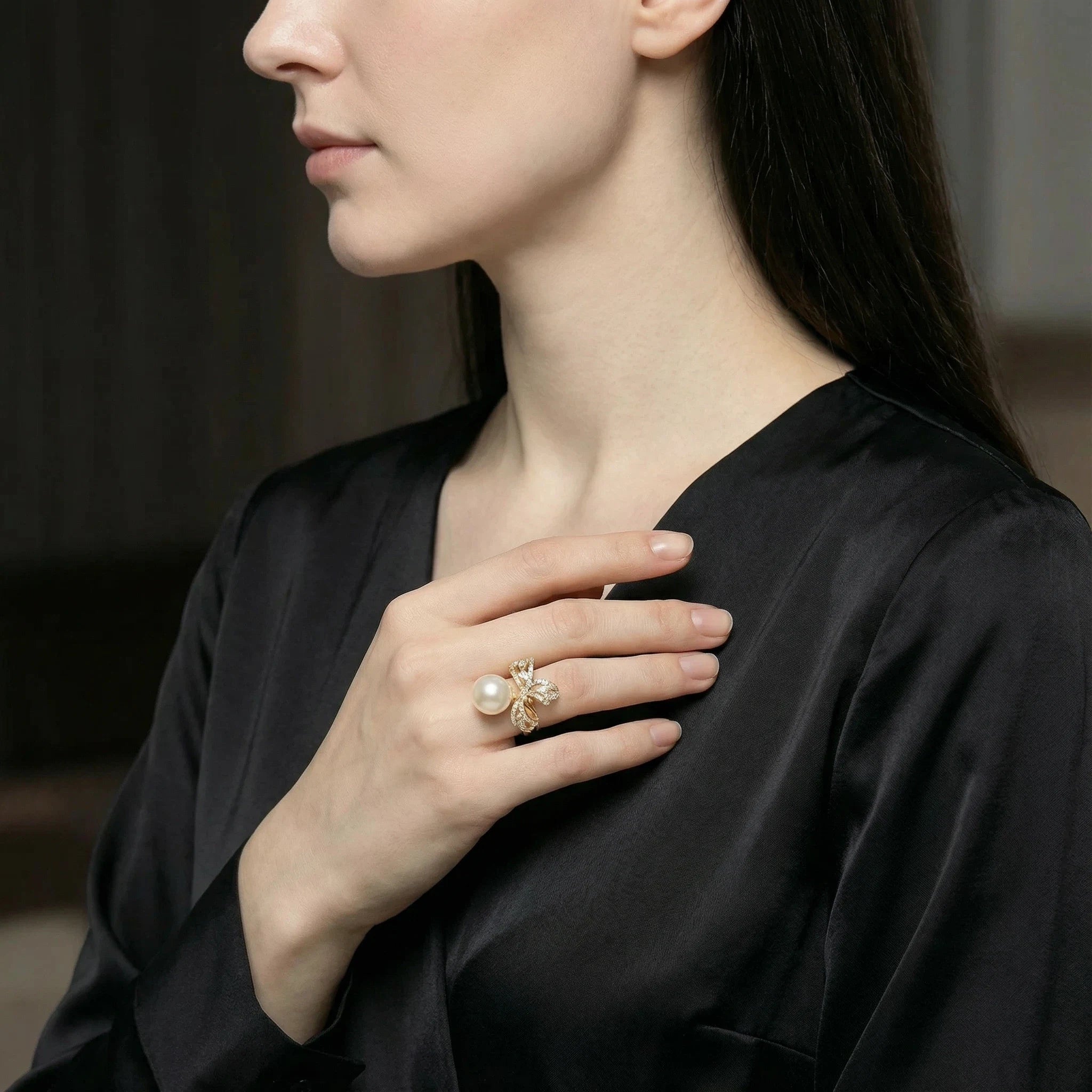 10.5-11.5mm Bow Freshwater pearl ring -AAA Quality