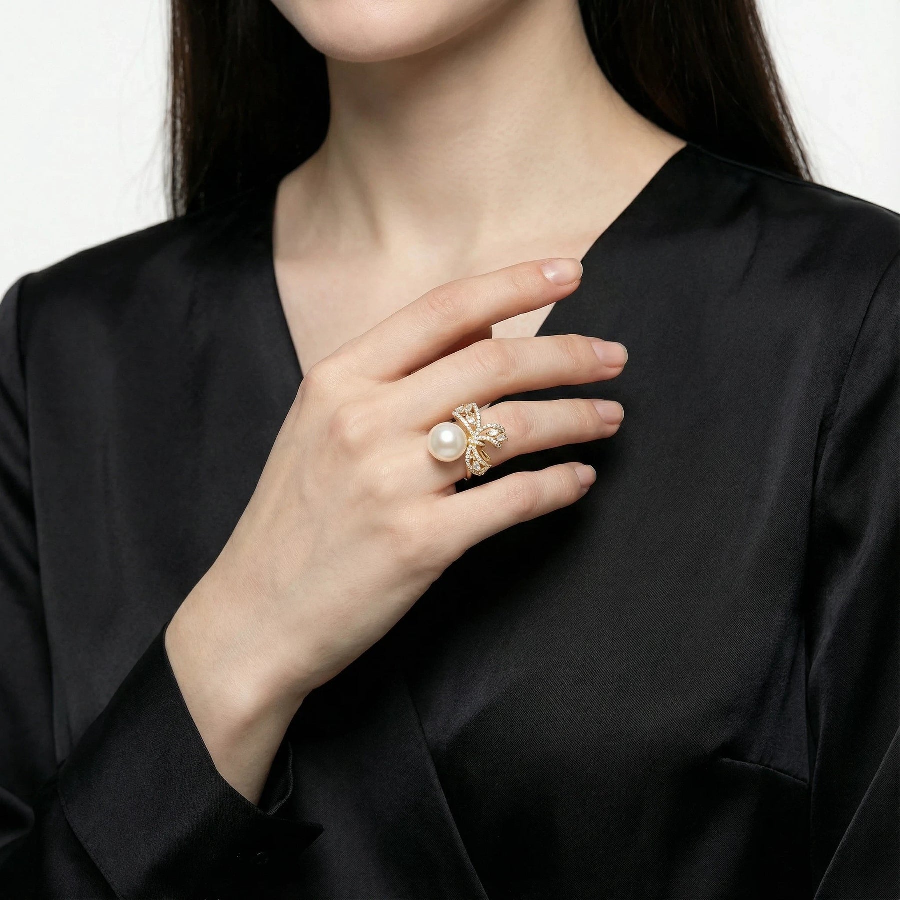 10.5-11.5mm Bow Freshwater pearl ring -AAA Quality