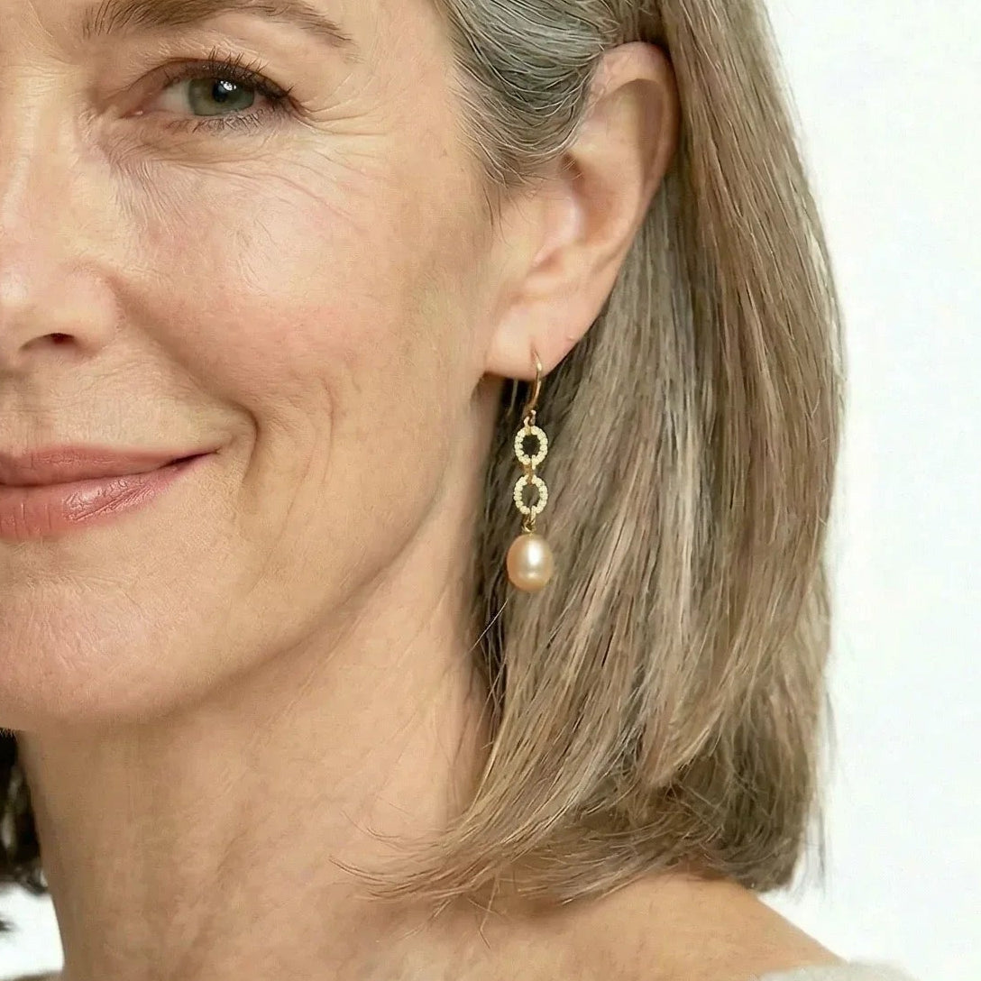 Linked-Oval Freshwater Pearl Hook Drop Earrings