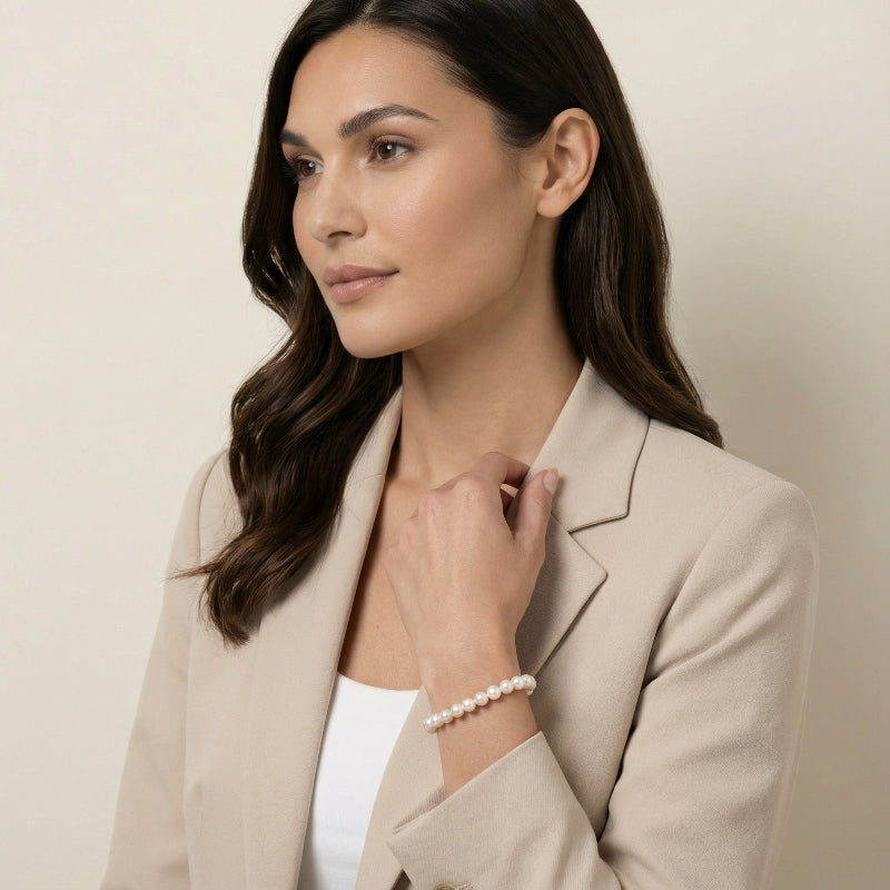 6.5-7mm White Freshwater Pearl Bracelet - AAA Quality