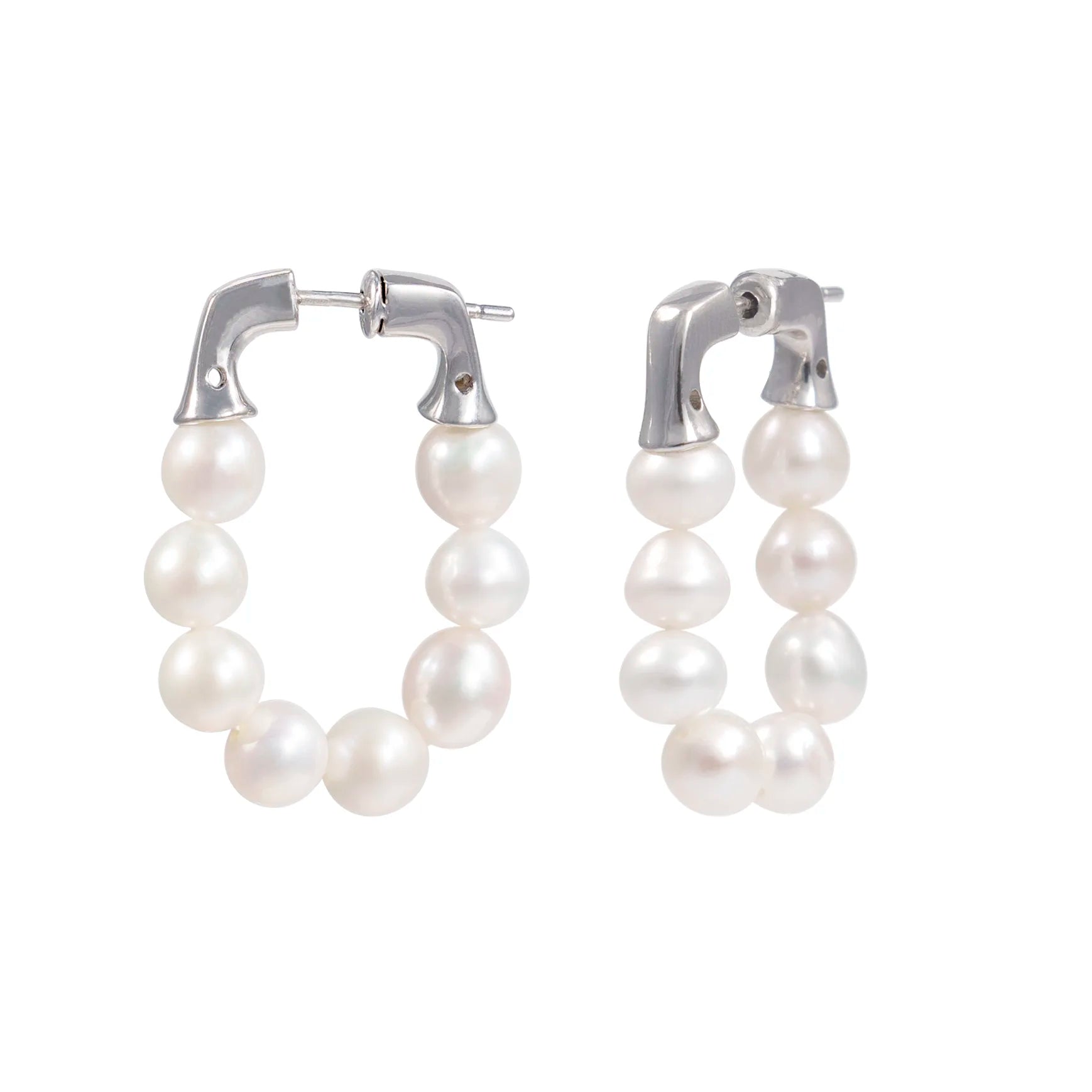 Pearl Hoop Drop White Freshwater Pearl Stud Earrings