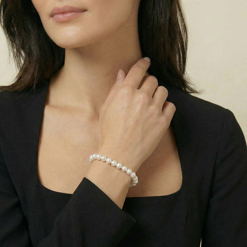 7.5-8.0mm White Freshwater Pearl Bracelet - AAA Quality