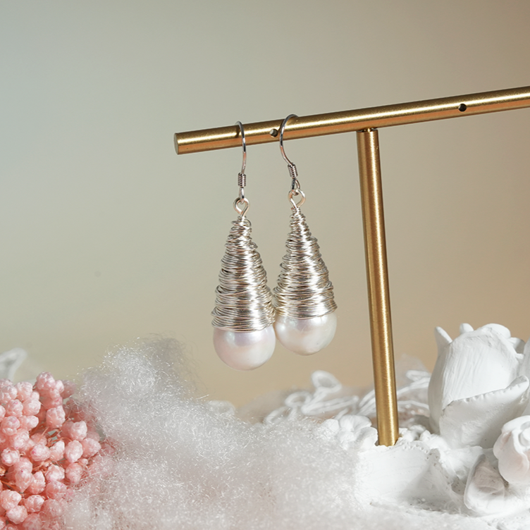Aurora Teardrop Wire-Wrapped Pearl Earrings