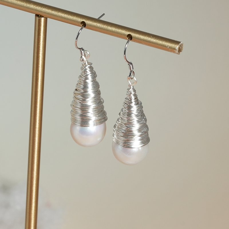 Aurora Teardrop Wire-Wrapped Pearl Earrings