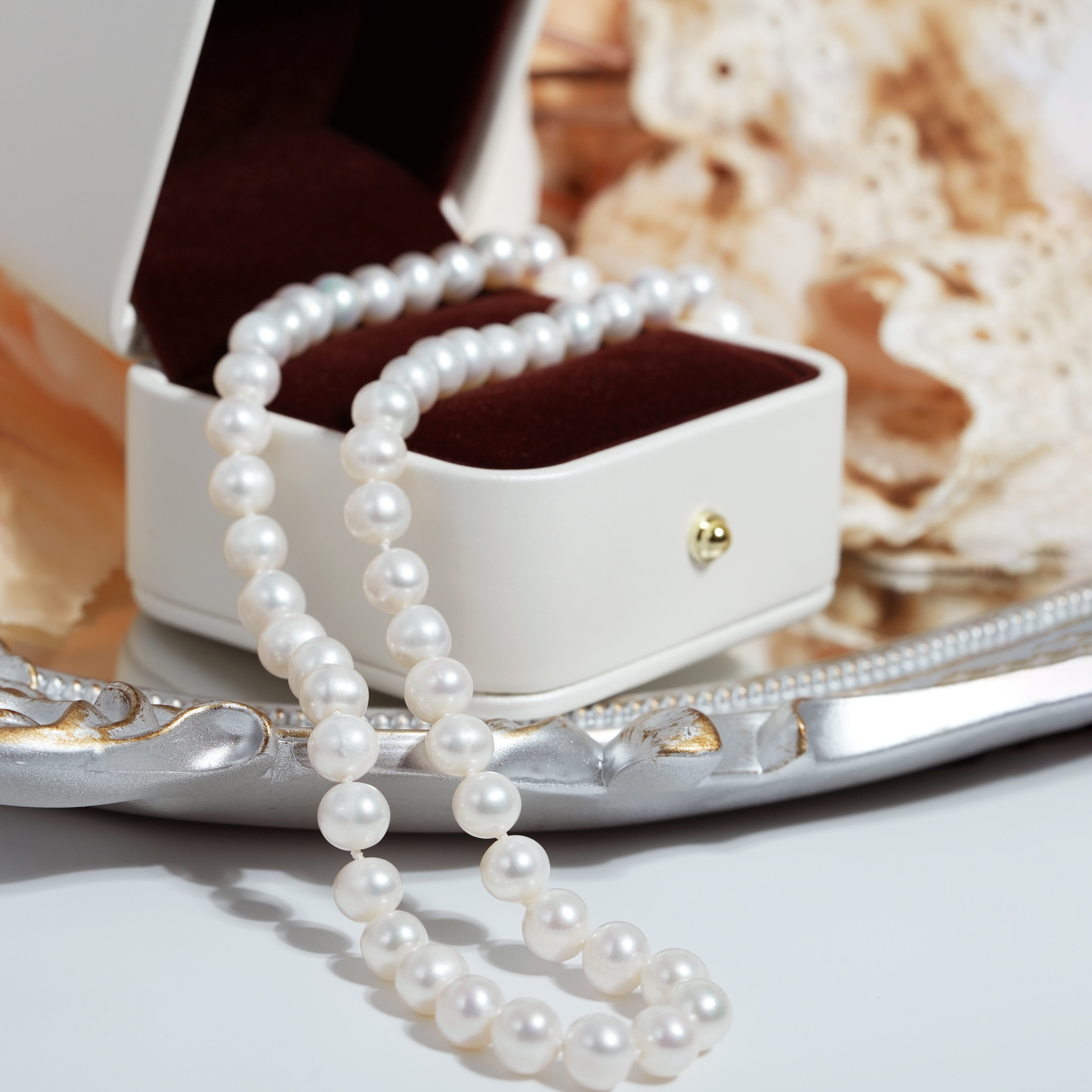 Caelia Glint White Freshwater Pearl Necklace