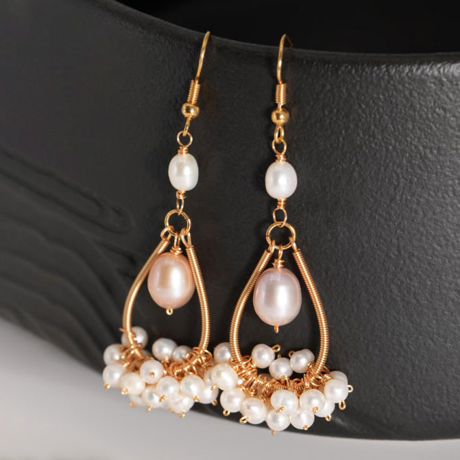 Celestia Veil Teardrop Pearl Chandelier Earrings