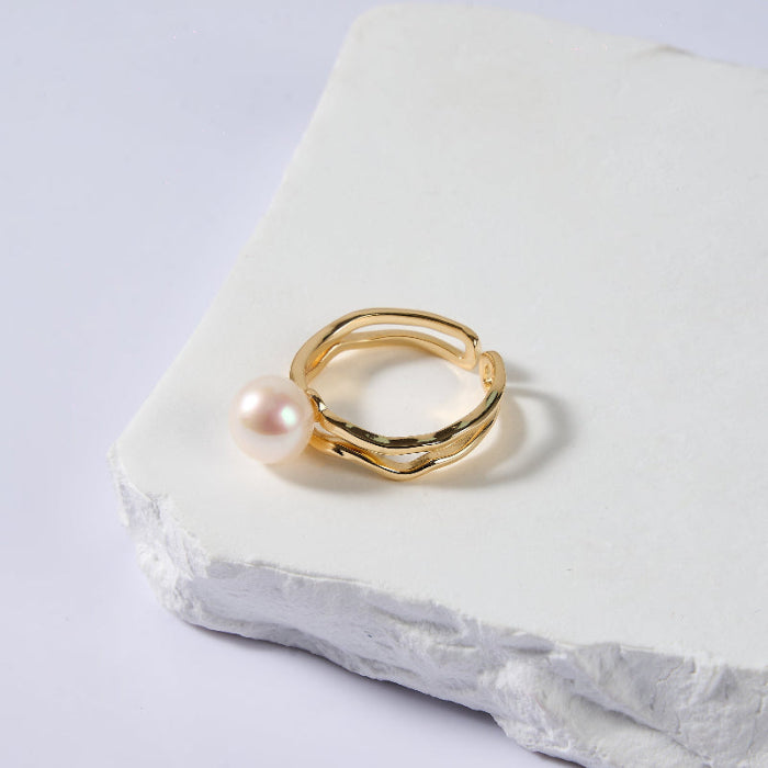 Double-Wave Freshwater Pearl Ring 7.5–8.5mm