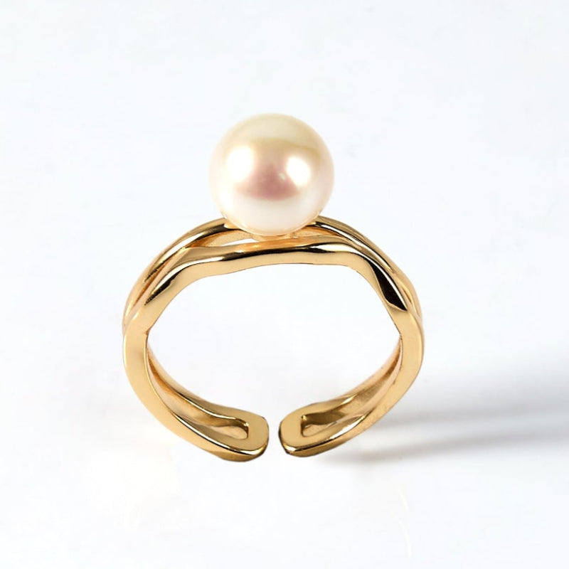 Double-Wave Freshwater Pearl Ring 7.5–8.5mm